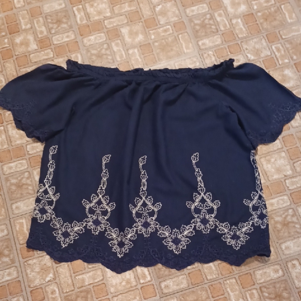 Elegant Navy Blue Off-Shoulder Top Kaari Blue Size Xlarge